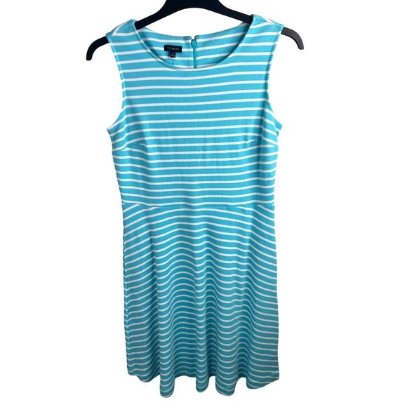 Talbots Edie Knit Fit & Flare Stripe Sleeveless Dress Turquoise & White Medium - Picture 1 of 15